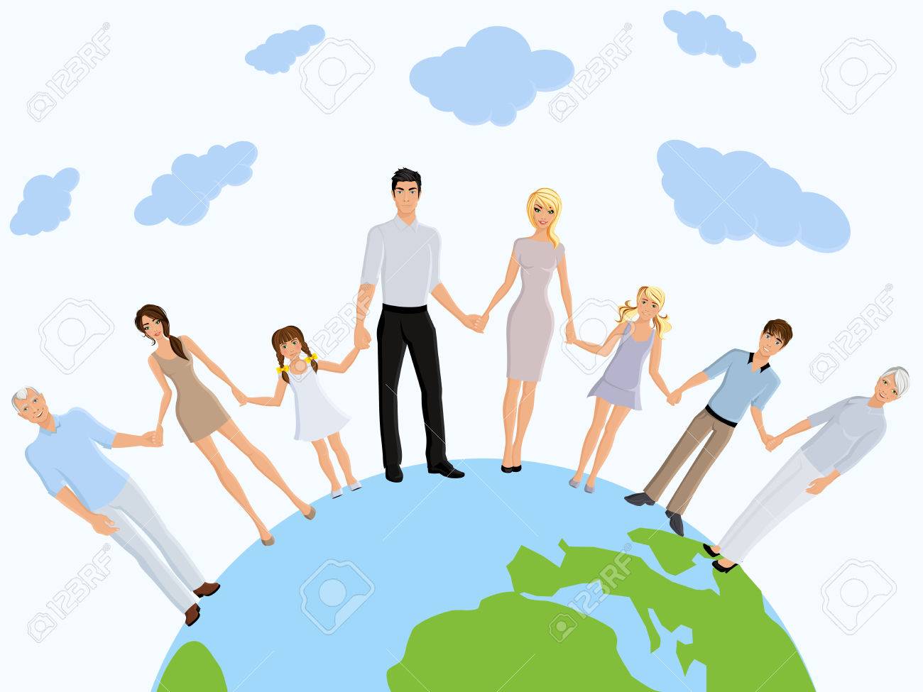 Happy Different Generation Family Portrait On Earth Background