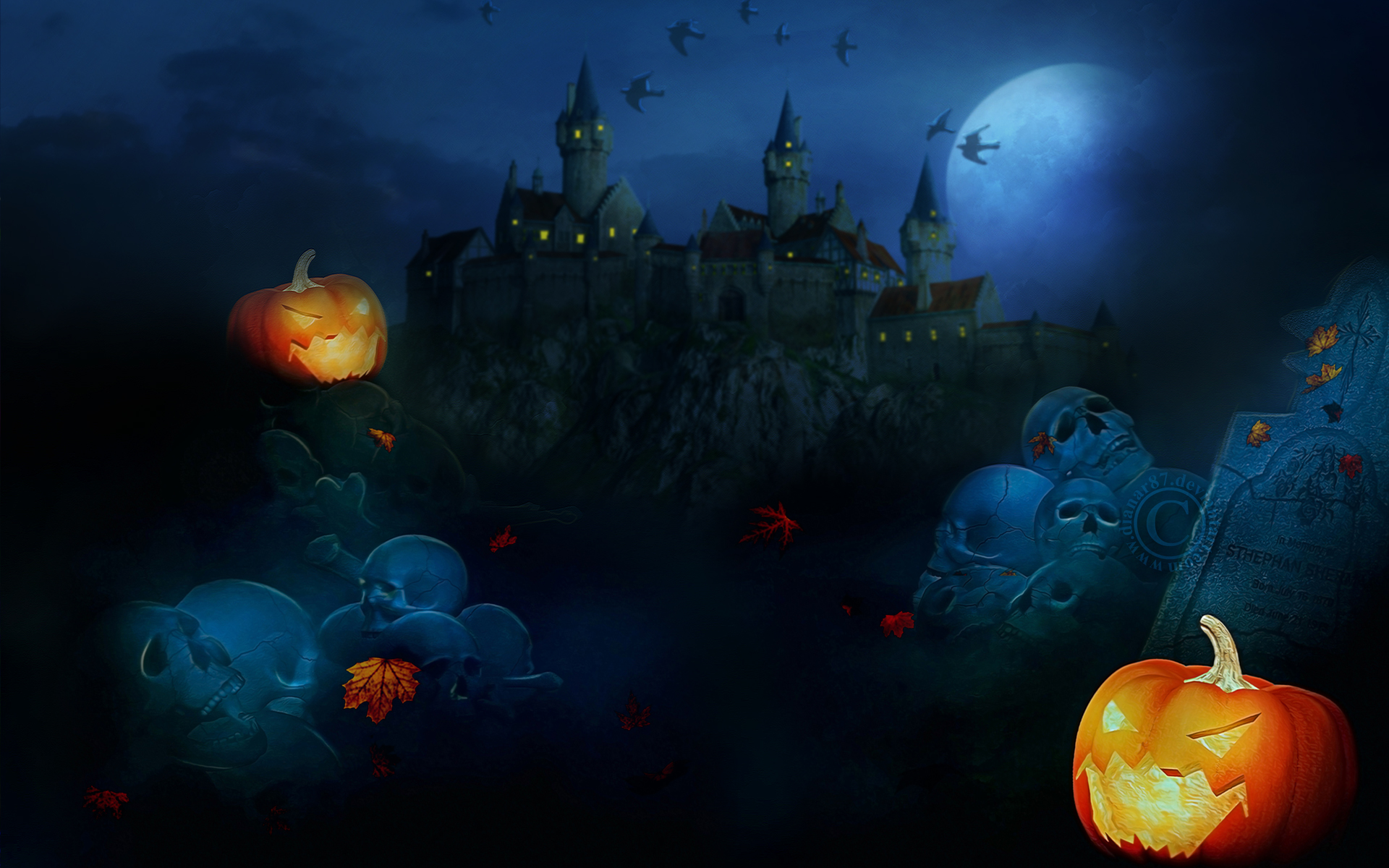 Scary Halloween Hd Wallpaper Pumpkins Witches Spider Web