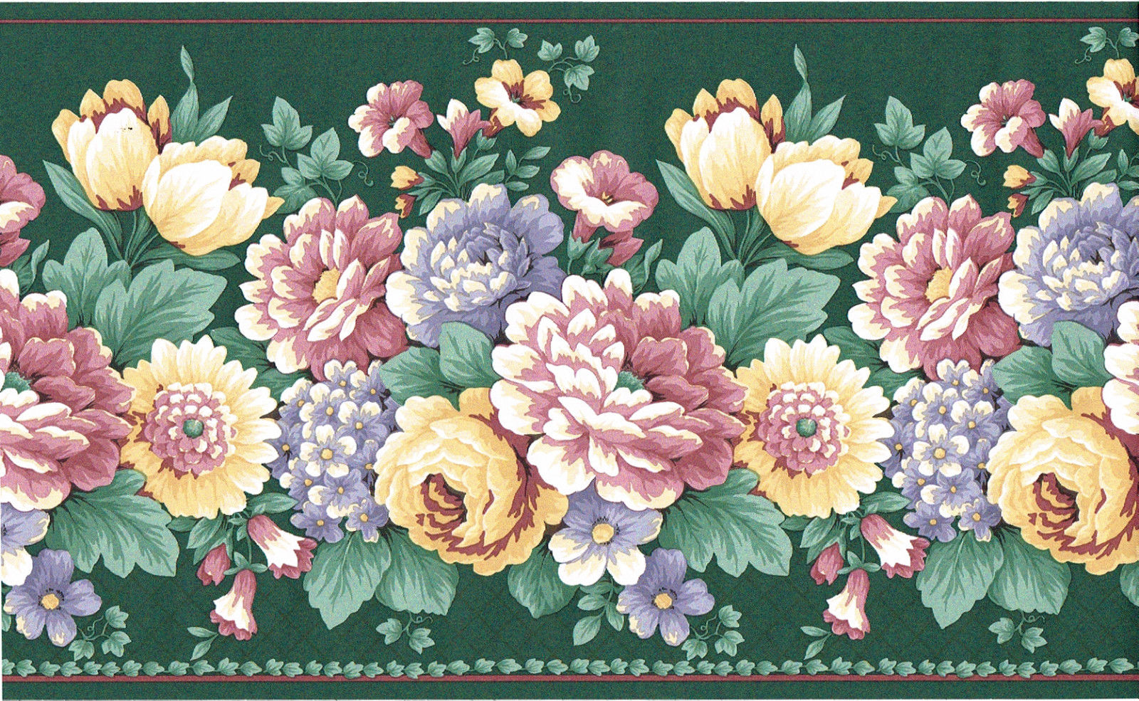 Victorian Traditional Green Rose Mixed Flower Floral Ivy Leaf Wall