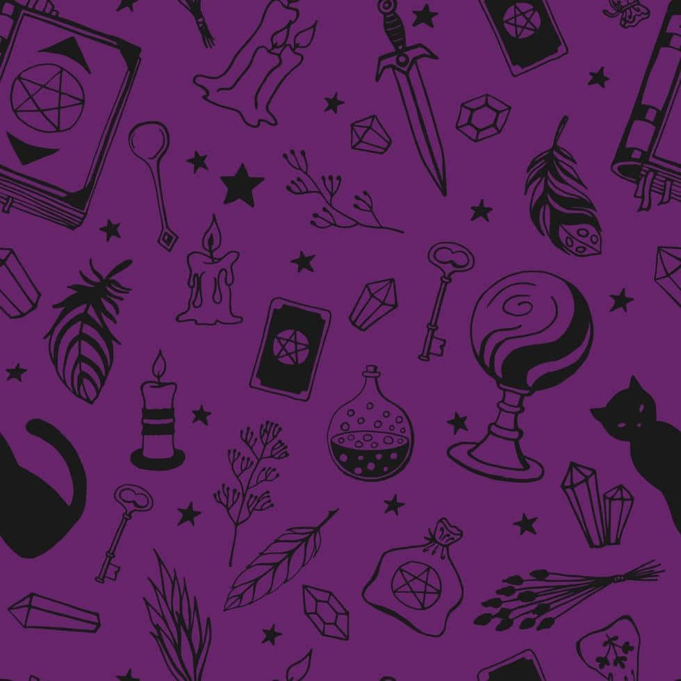 Pastel Witch Pattern Purple Wallpaper