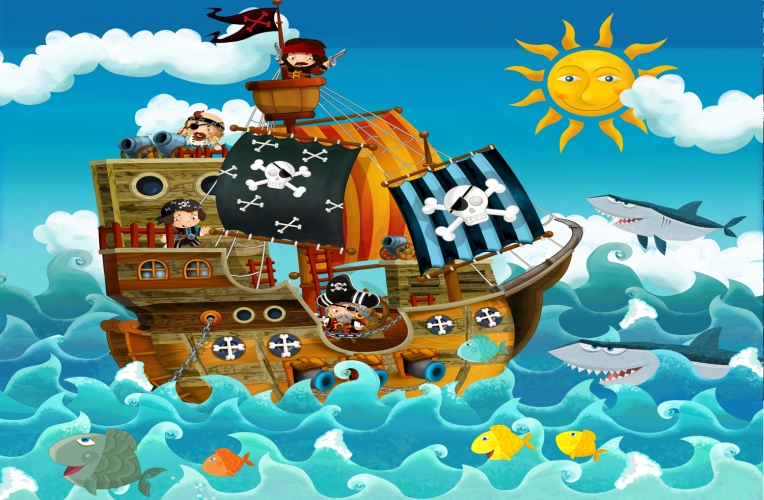 Cartoon Pirate Ship Wall Mural Muralswallpapercouk