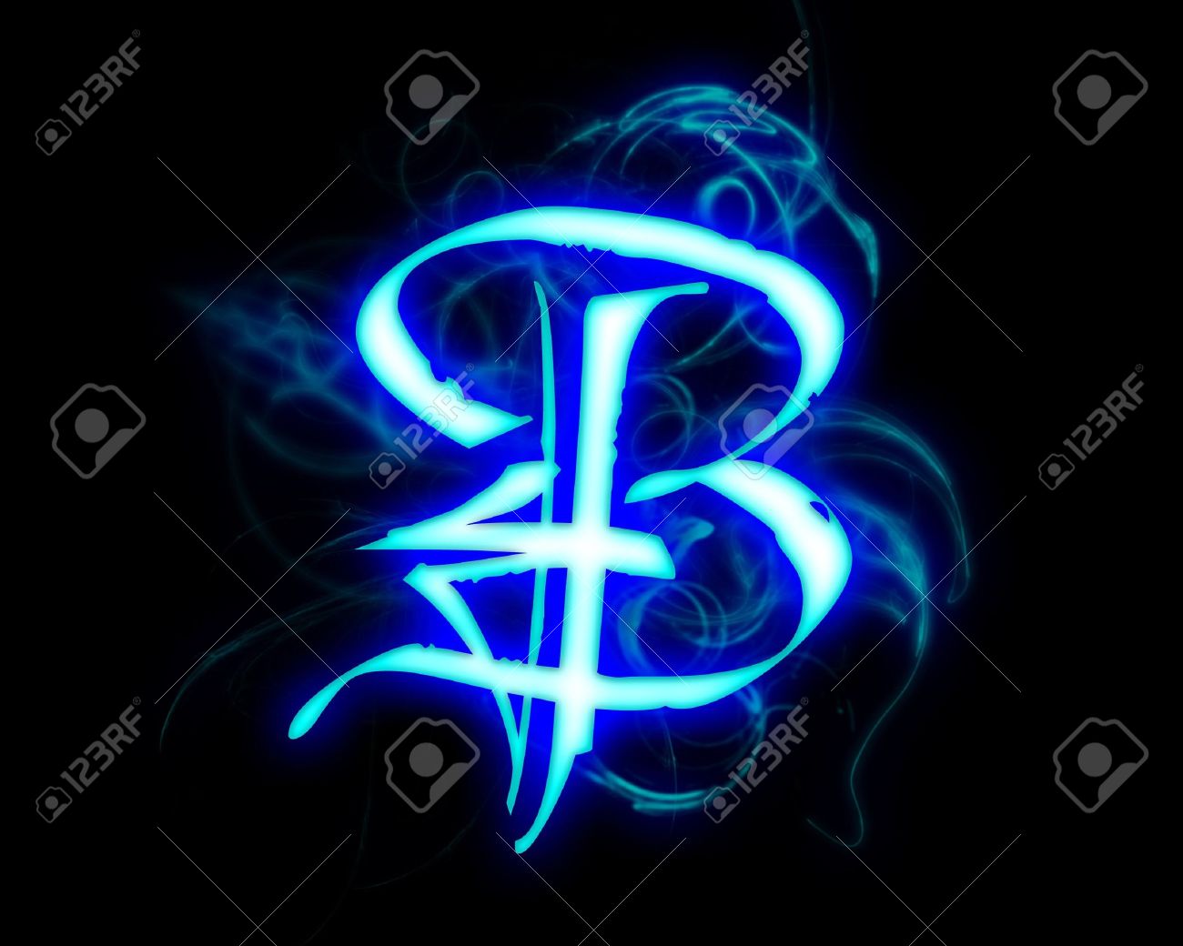Blue Flame Magic Font Over Black Background Letter B Stock Photo