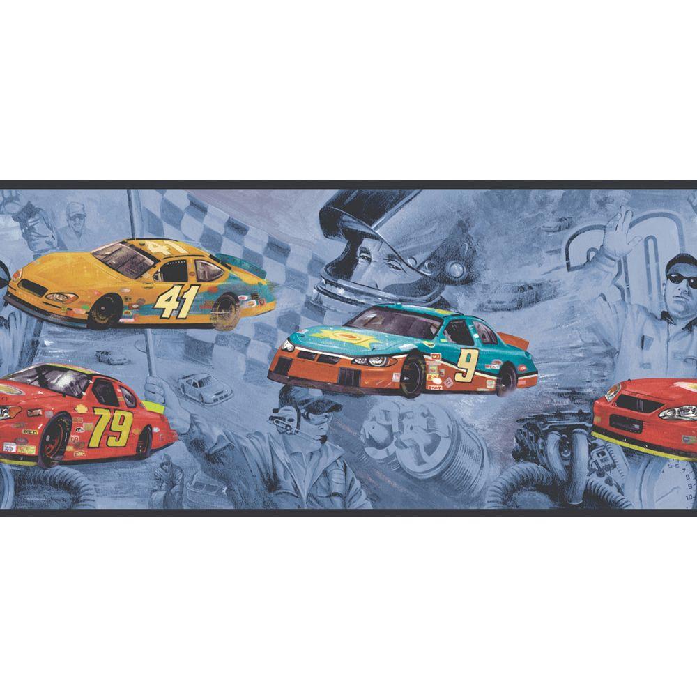 The Wallpaper Company 875 in x 15 ft Jewel Tone Racecars Border
