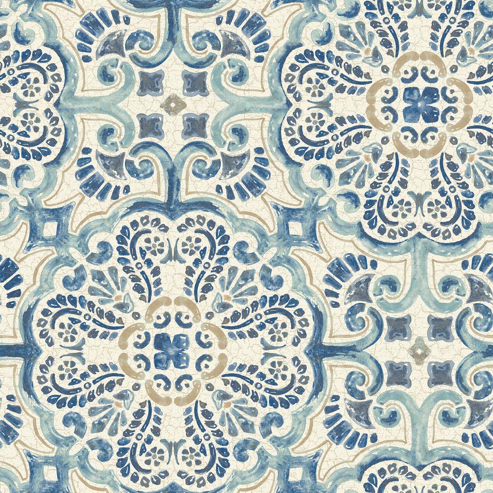 Nuwallpaper Sq Ft Blue Florentine Tile Peel And Stick