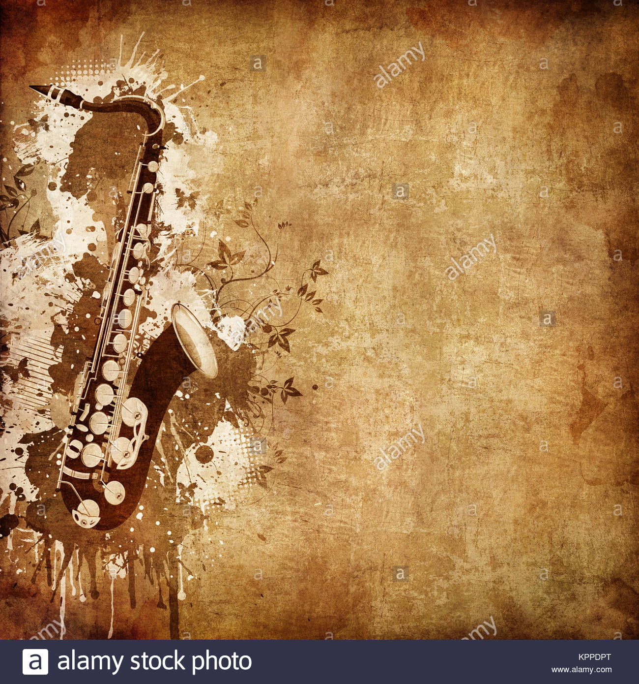 Old Paper Retro Music Texture Background With Jazz Saxophone
