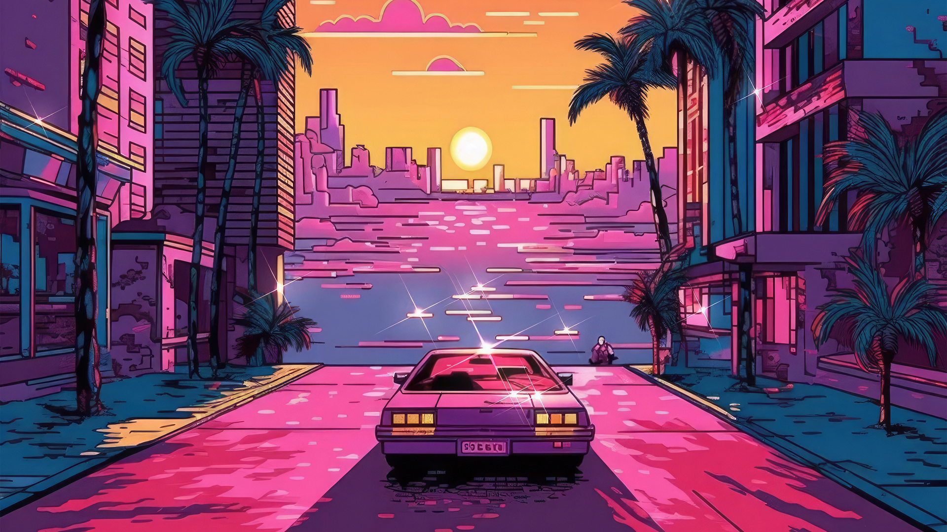 Outrun Vibes Bit Arts 4k Laptop Full HD 1080p Wallpaper