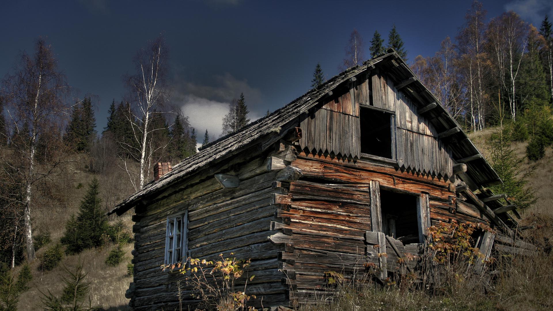 Abandoned log cabin on a mountainside HQ WALLPAPER   114931 1920x1080