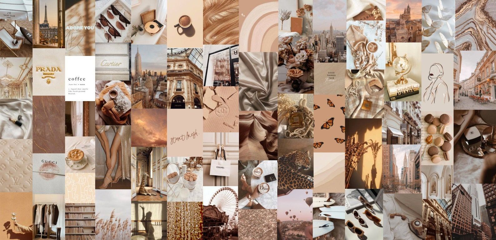 Boho Beige Trendy Aesthetic Wall Collage Kit Digital Wallpaper