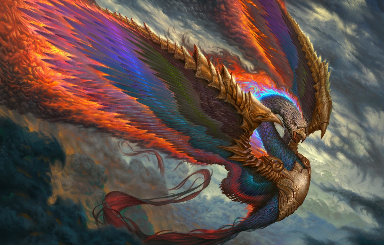 Wallpaper Fire Bird Wings Feathers Beak Fantasy Art Fenix