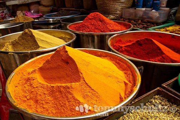 Fresh Indian Spices For Sale At A Street Market In New Delhi India
