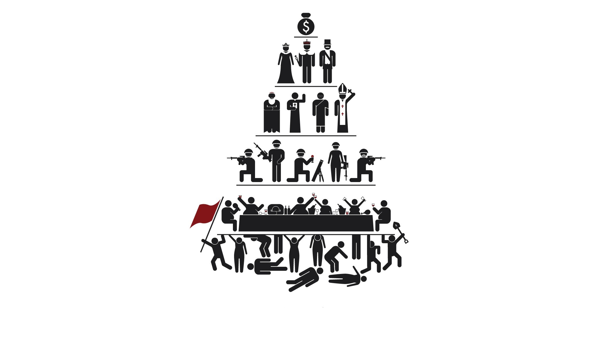 A satirical illustration of a social hierarchy pyramid