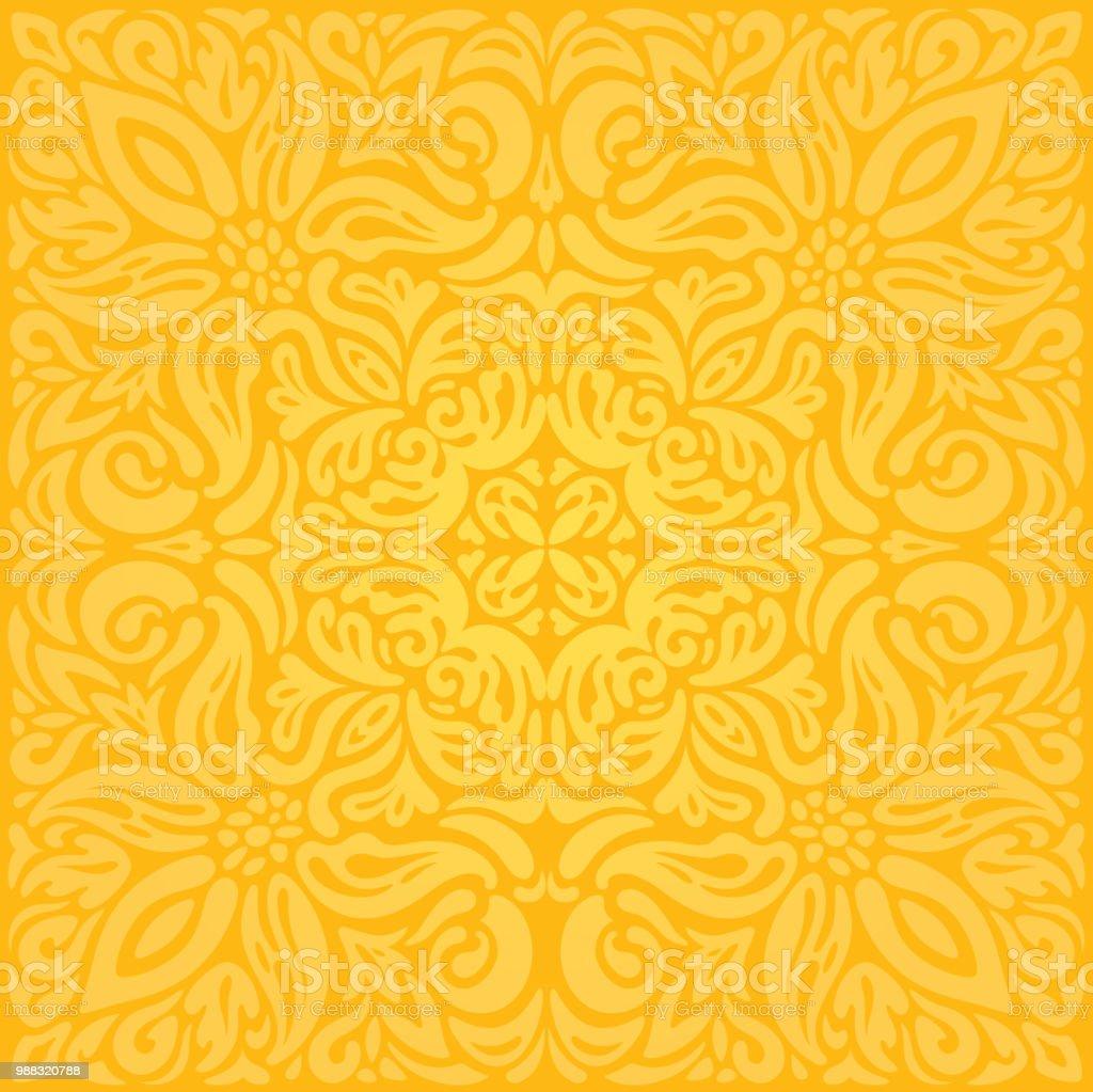 Yellow Colorful Floral Wallpaper Background Mandala Pattern