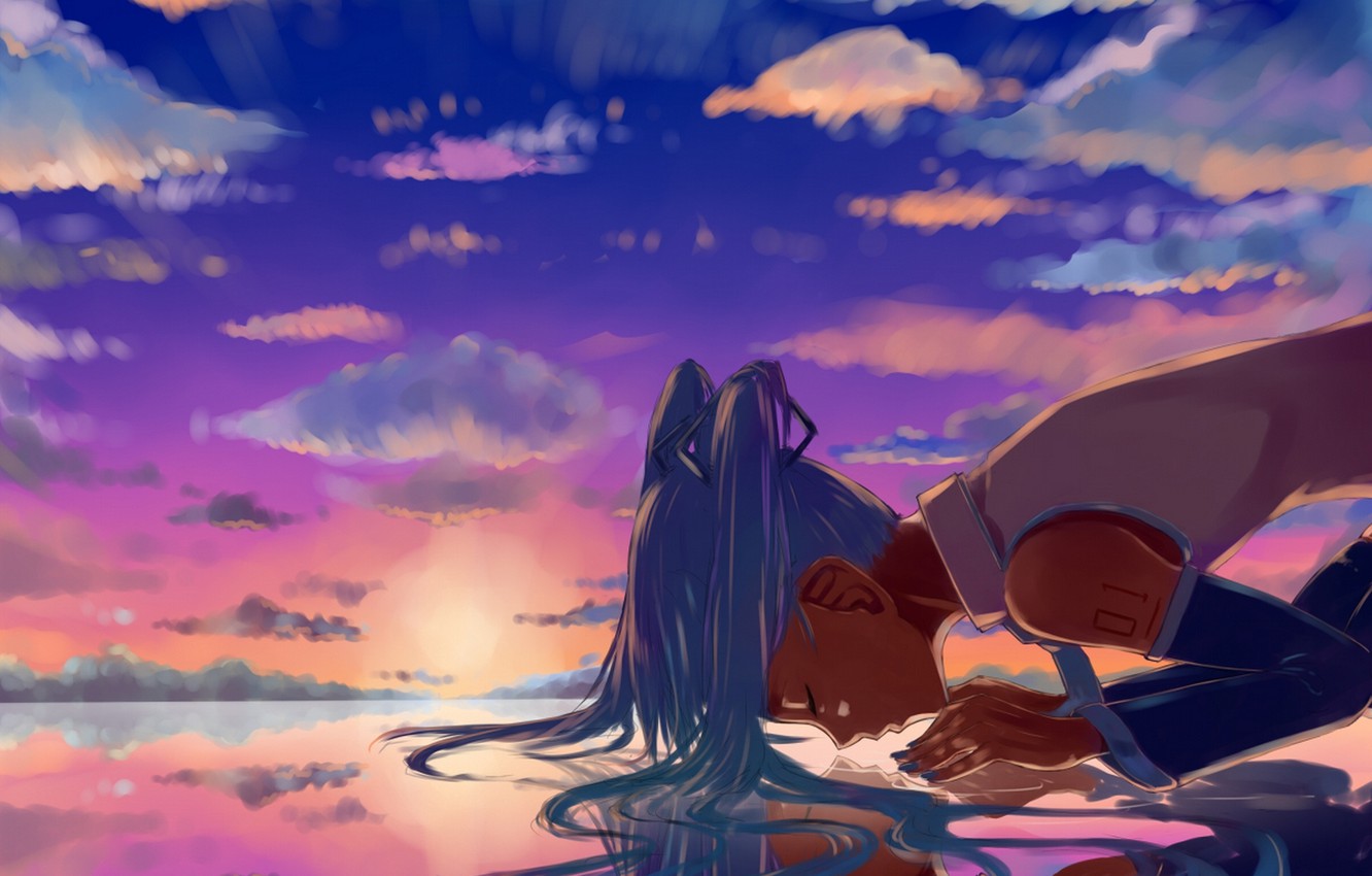 Wallpaper The Sky Girl Clouds Sunset Anime Art Vocaloid