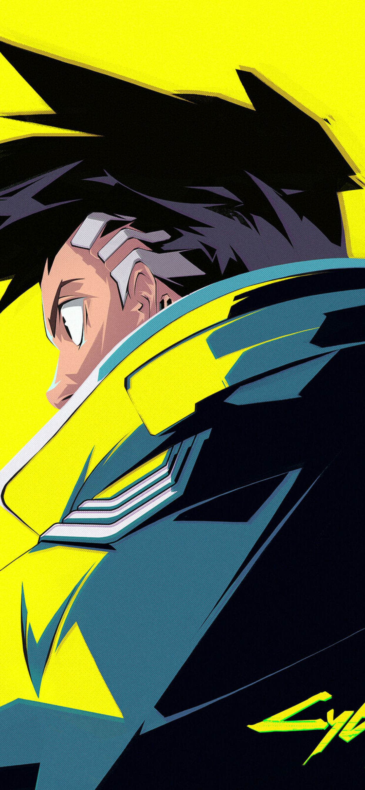 Stylized illustration of a person with dark hair and technological elements, possibly from a video game or cyberpunk setting
