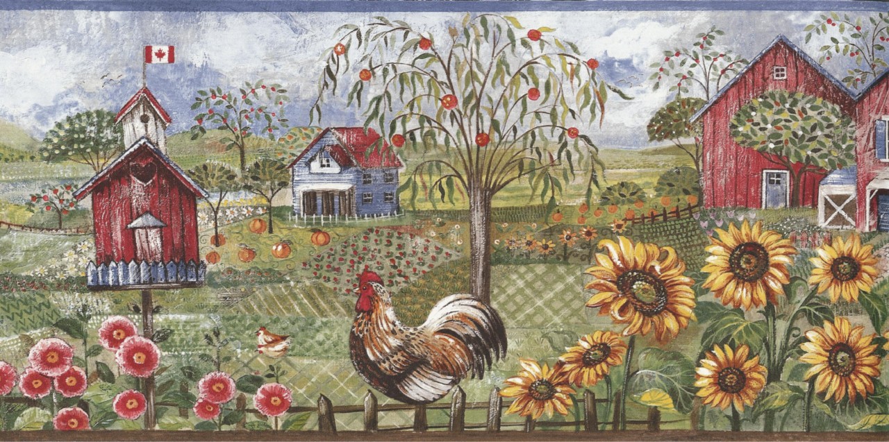 Blue Rooster Farm Wallpaper Border Lodge Outdoors Borders