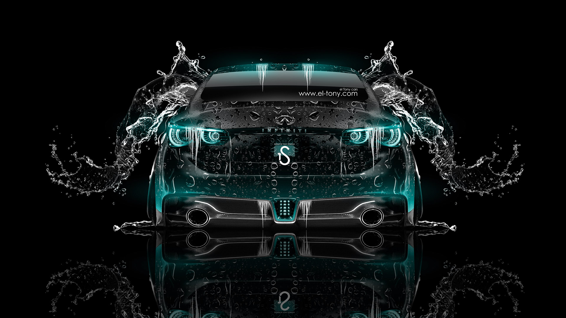 Infiniti Q50 Back Water Car HD Wallpaper Azure Neon Design By