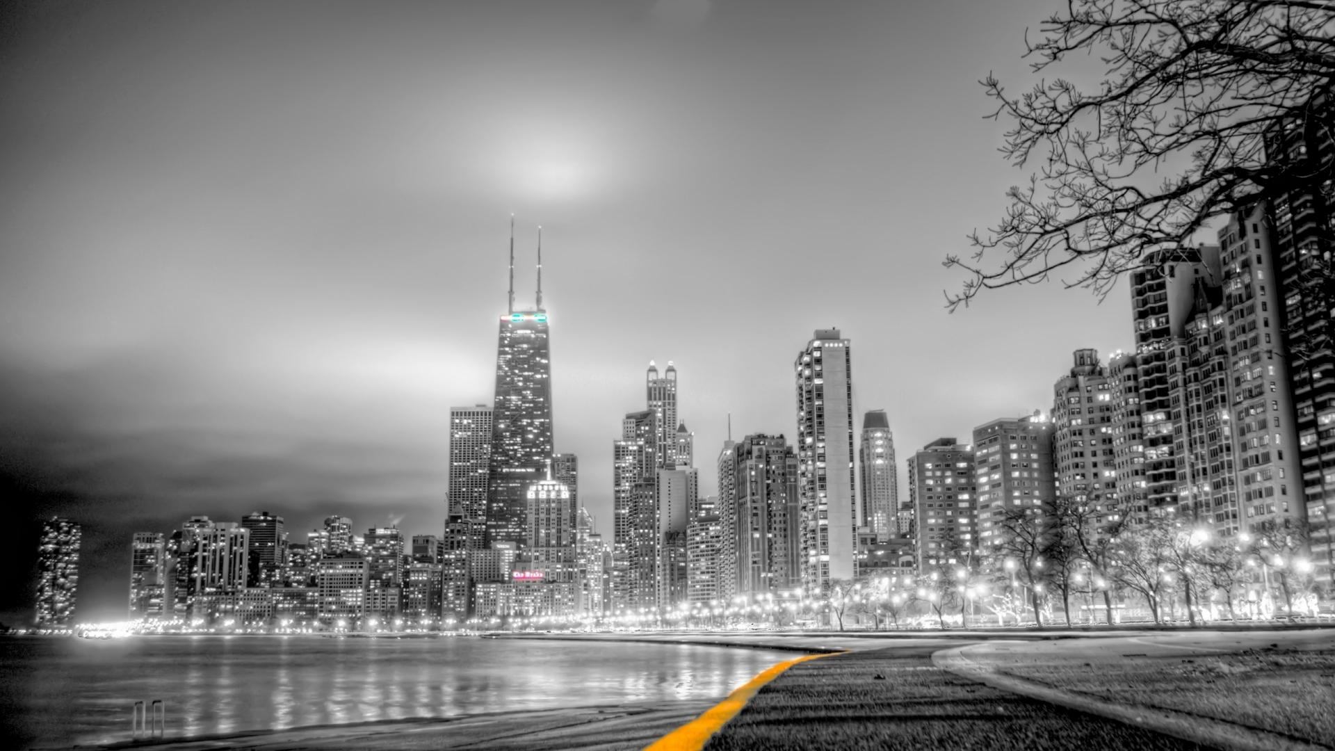 Chicago Skyline At Night HD Wallpaper
