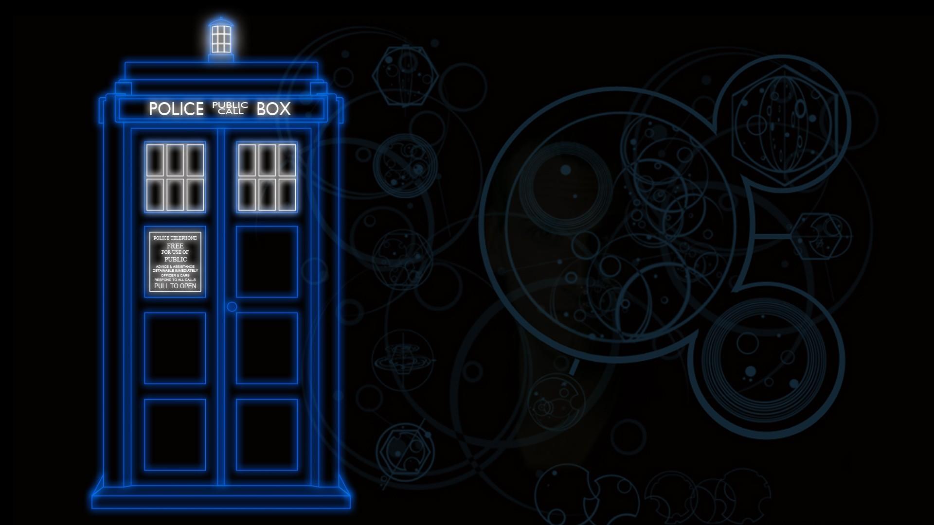 Minimalistic Tardis Doctor Who Police Box Neon Wallpaper