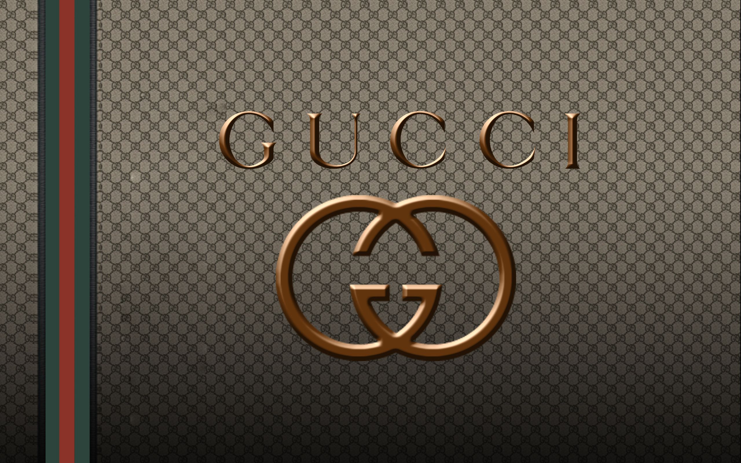 Gucci logo with the background of a Gucci pattern