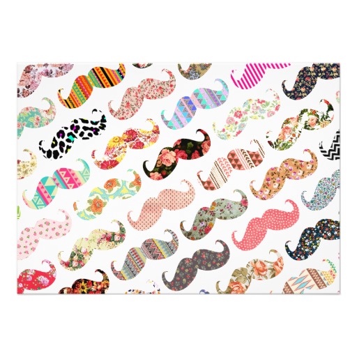 Funny Girly Colourful Patterns Moustaches Cm X Invitation