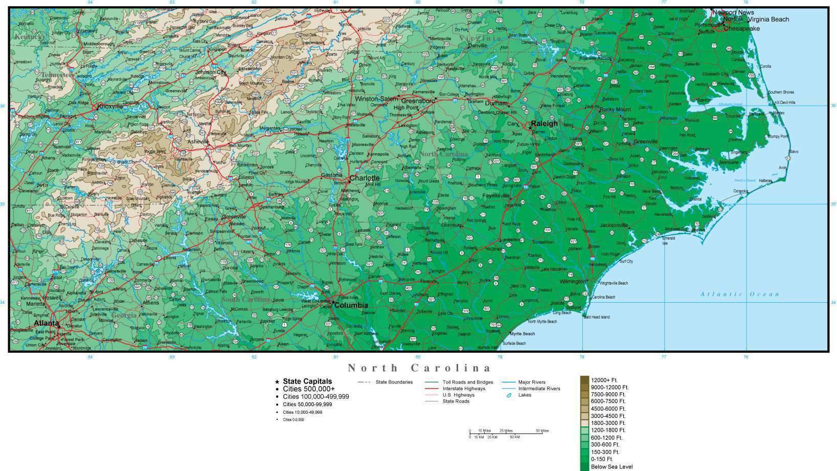 Digital North Carolina Contour Map In Adobe Illustrator Vector