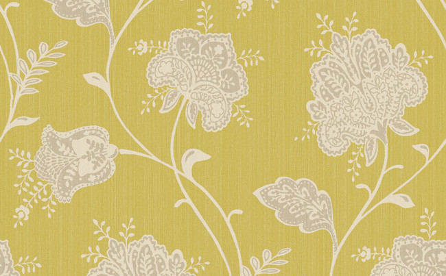Jacobean Floral Wallpaper in Greens Neutrals and Metallic design by