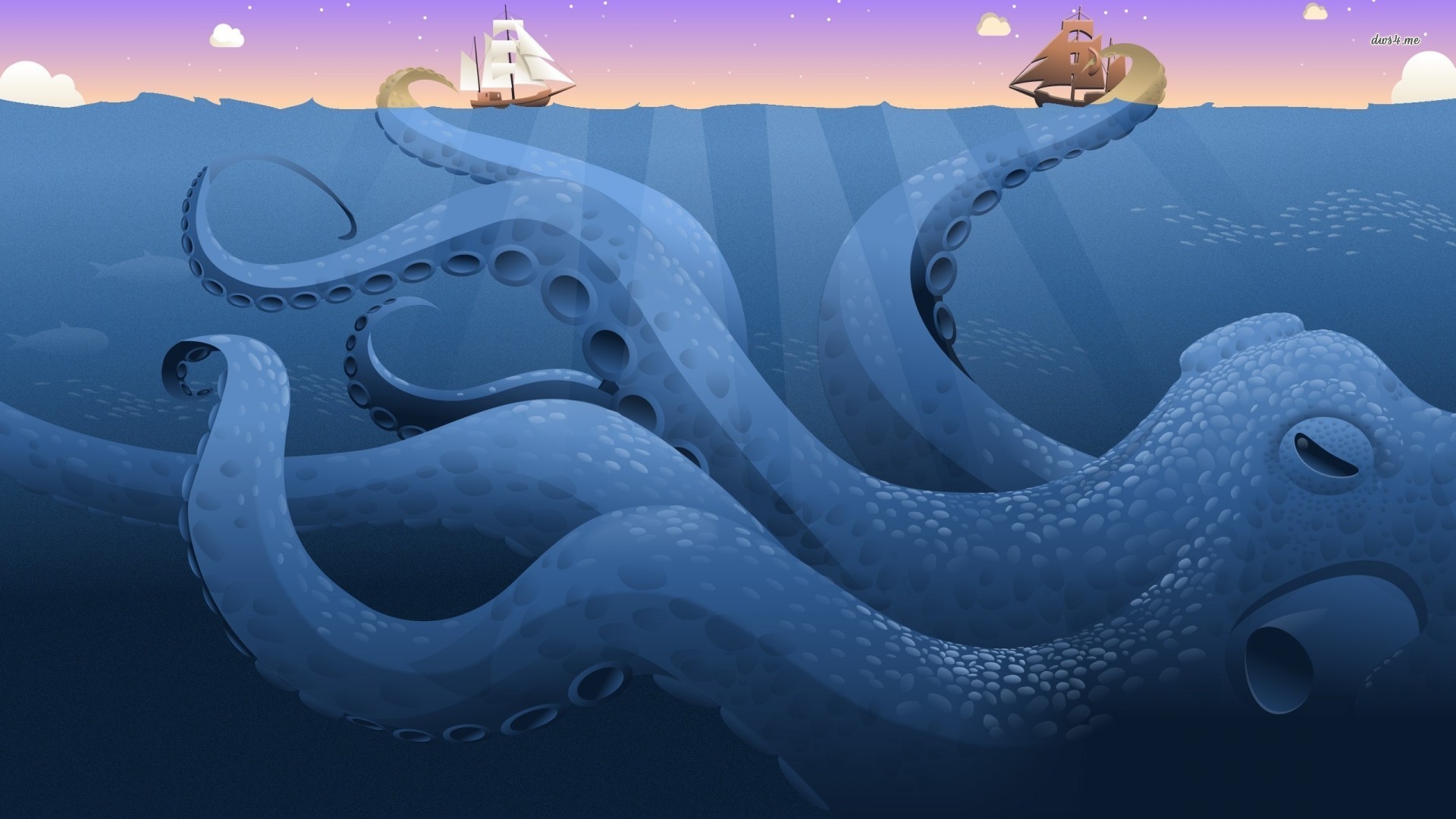 Giant Octopus Attacking The Ships Wallpaper