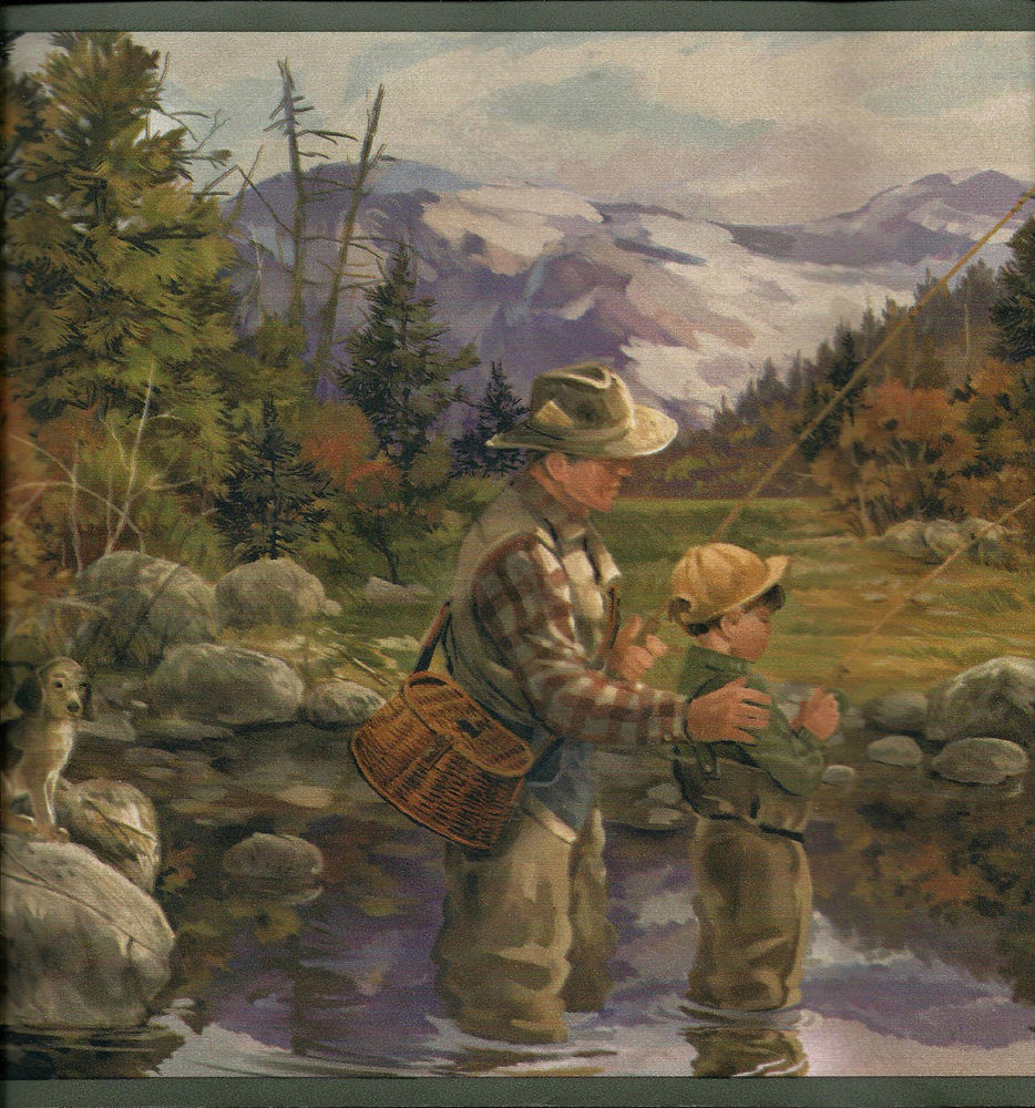 Father Son Weekend Camping Fishing Trip Wallpaper Border