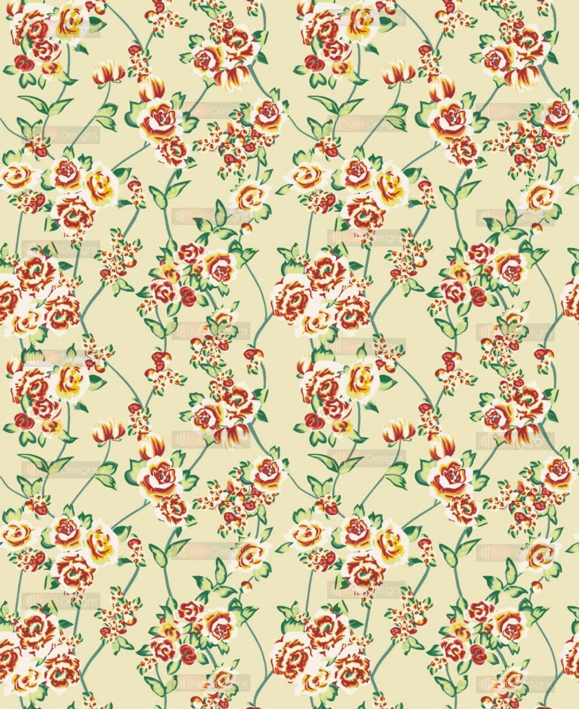 Vintage Floral Patterns Grasscloth Wallpaper