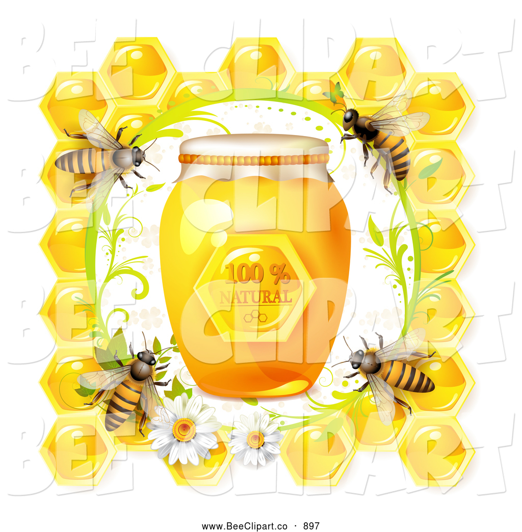 On A Honeyb Border With Daisies And Jar Natural Honey