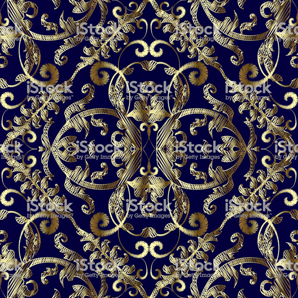 Vintage Embroidered Gold Baroque Vector Seamless Pattern Tapestry