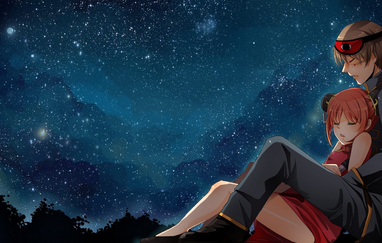 Wallpaper The Sky Girl Stars Night Anime Art Guy Gintama