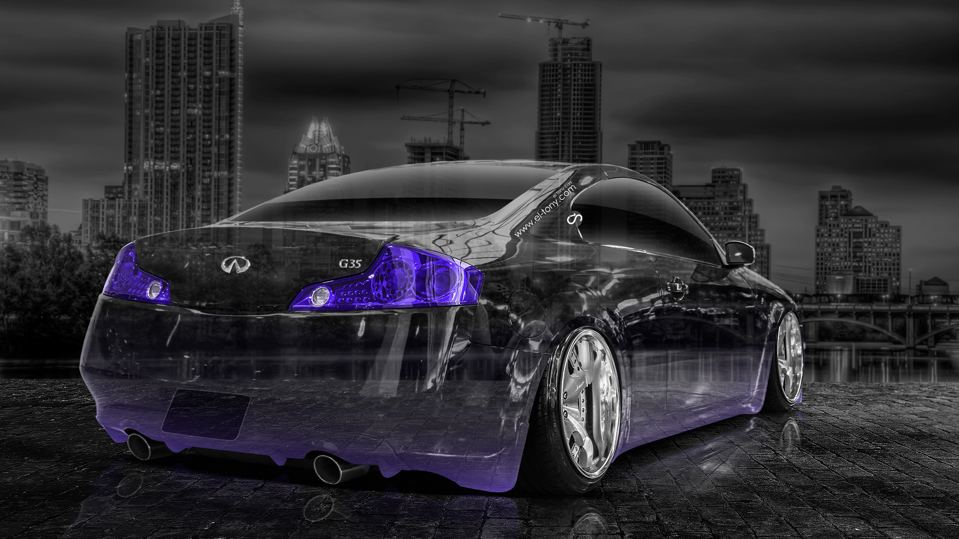 Infiniti G35 Crystal City Car Violet Neon HD Wallpaper Design By