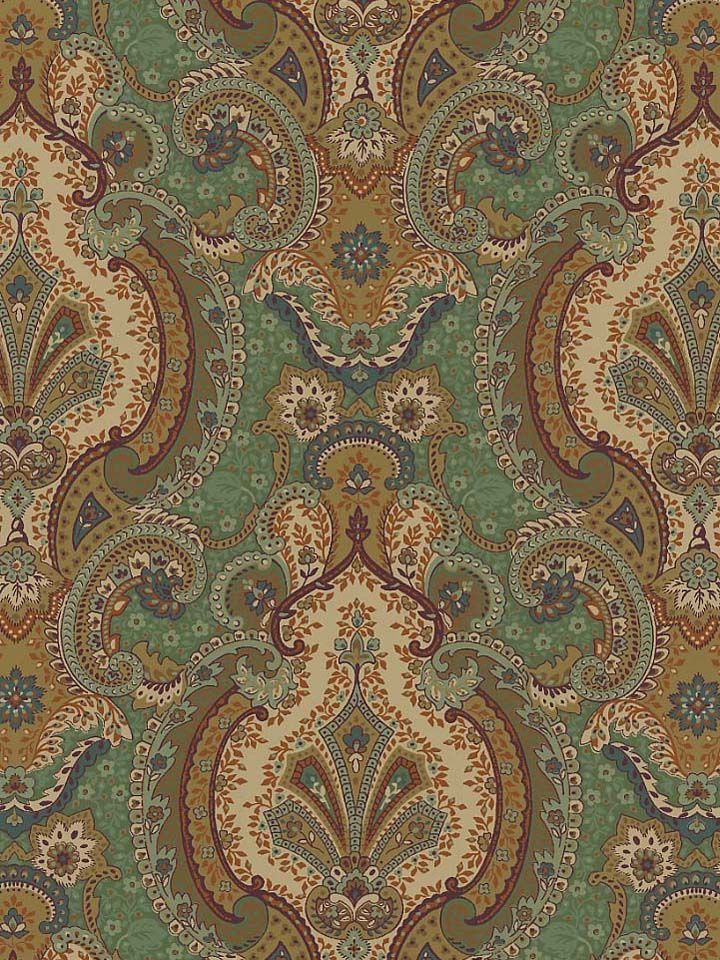 Moroccan Blue Green Gold Textile Print From The Europa Agean Wallpaper