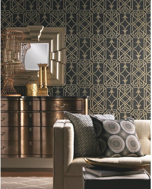 Geometric Lattice York Wallpaper Modern Family Room Houston By