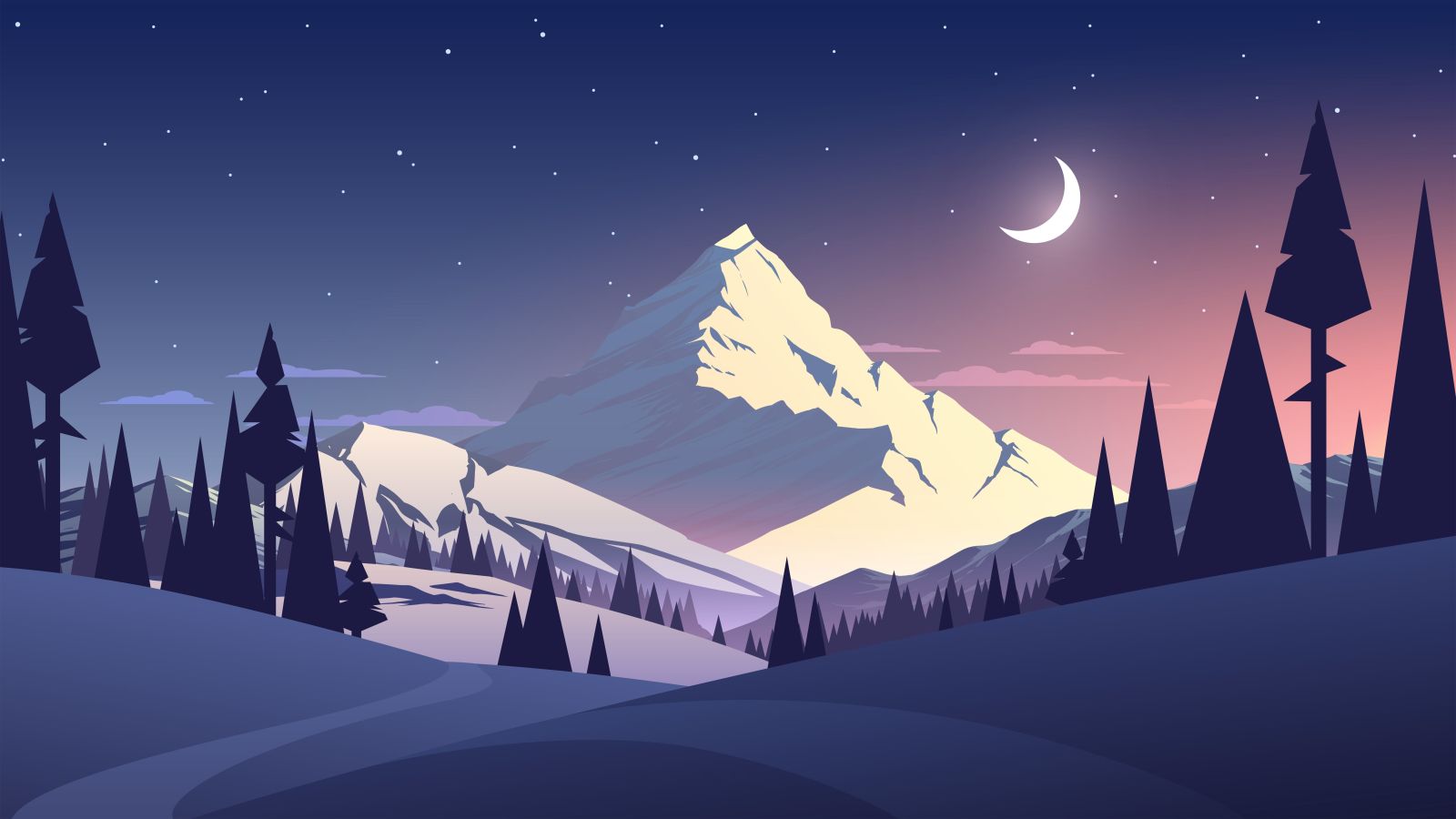 Night Mountains Summer Illustration Resolution Wallpaper