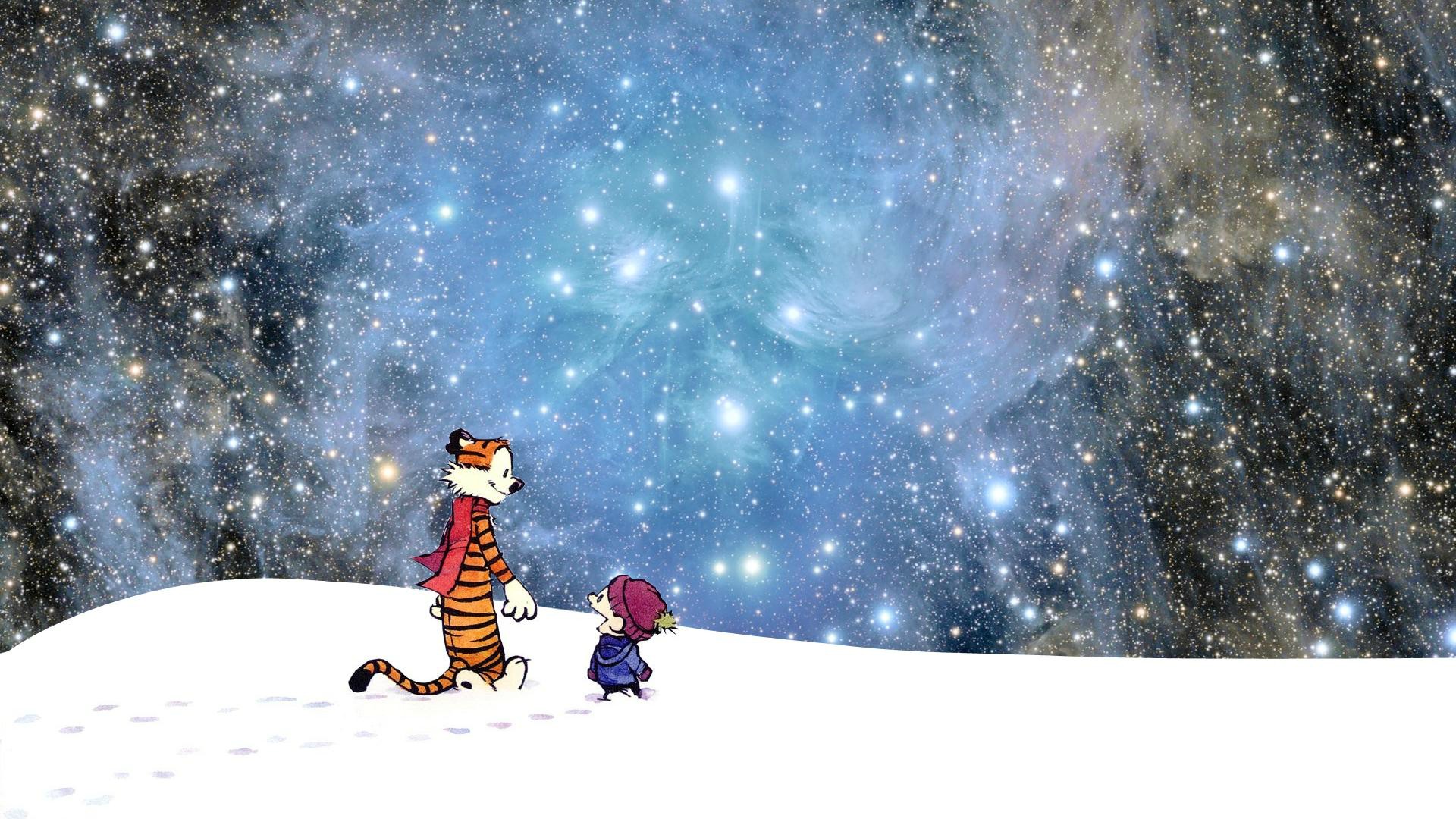 Calvin And Hobbes Enhanced Starfield Wallpaper