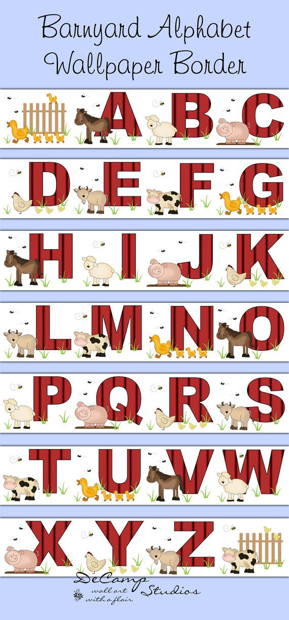 Red Barnyard Farm Animals Alphabet Letter Wallpaper Border wall decals
