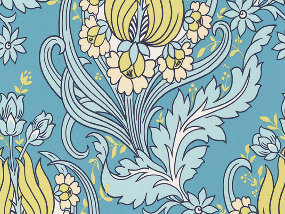 Amy Butler Temple Tulips Ocean Blue Wallpaper Delivery