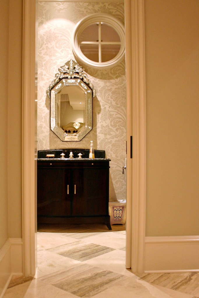 The Stone Tile Floors Tone On Wallpaper And Veian Mirror