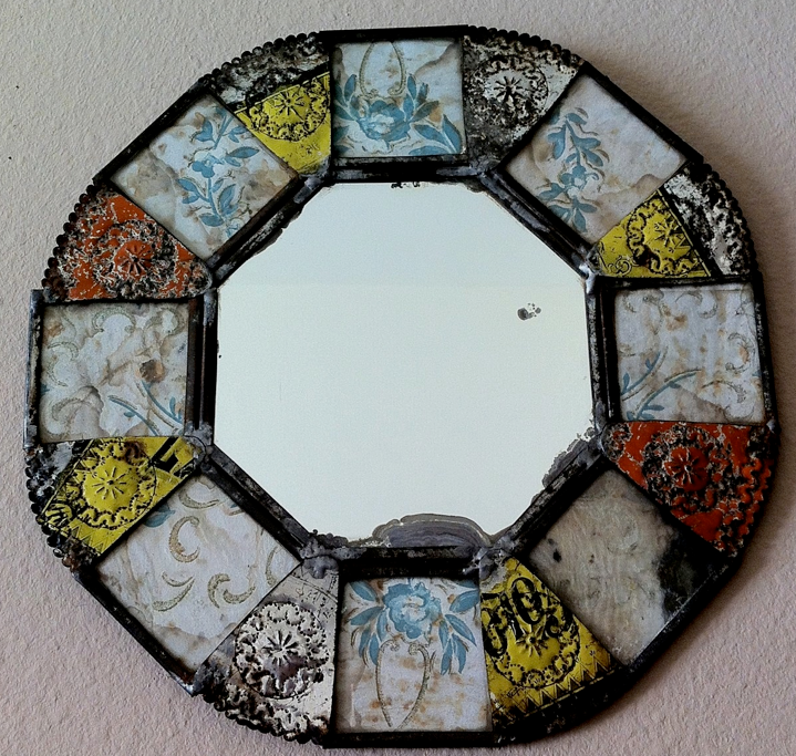 Apodaca New Mexican Octagonal Tin Glass And Colored Wallpaper Mirror
