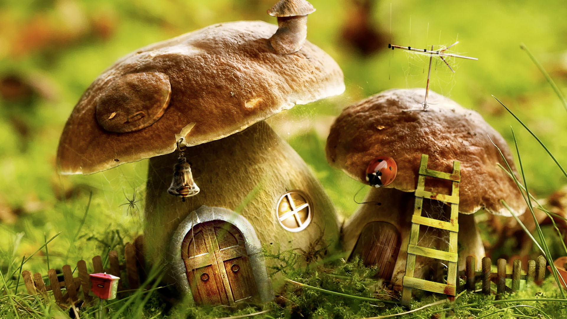 Wonderful Houses In The Mushrooms Abstract Wallpaper