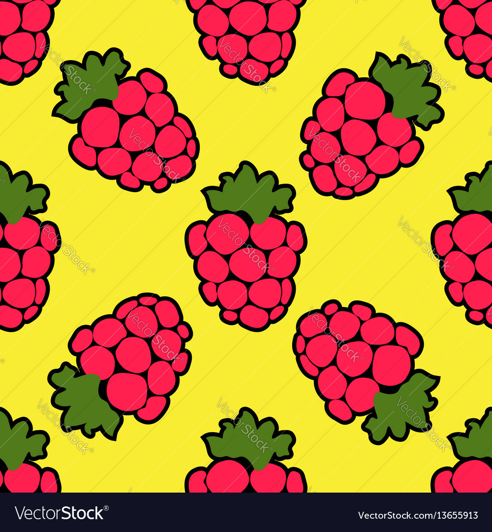 Seamless Raspberry Background Yellow Pattern Vector Image