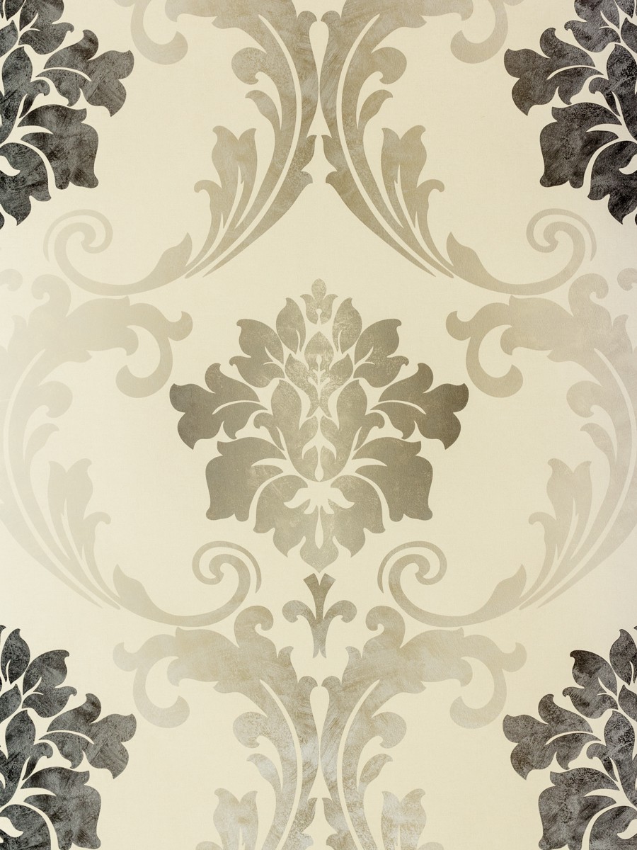 Baroque Wallpaper Cream Silver Grey Metallic A S