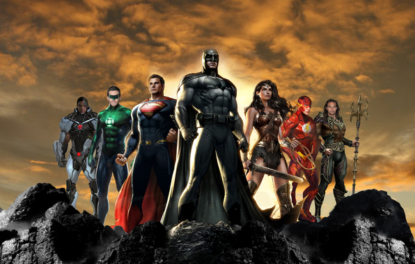Justice League Superman Batman Wonder Woman Cyborg Flash Green
