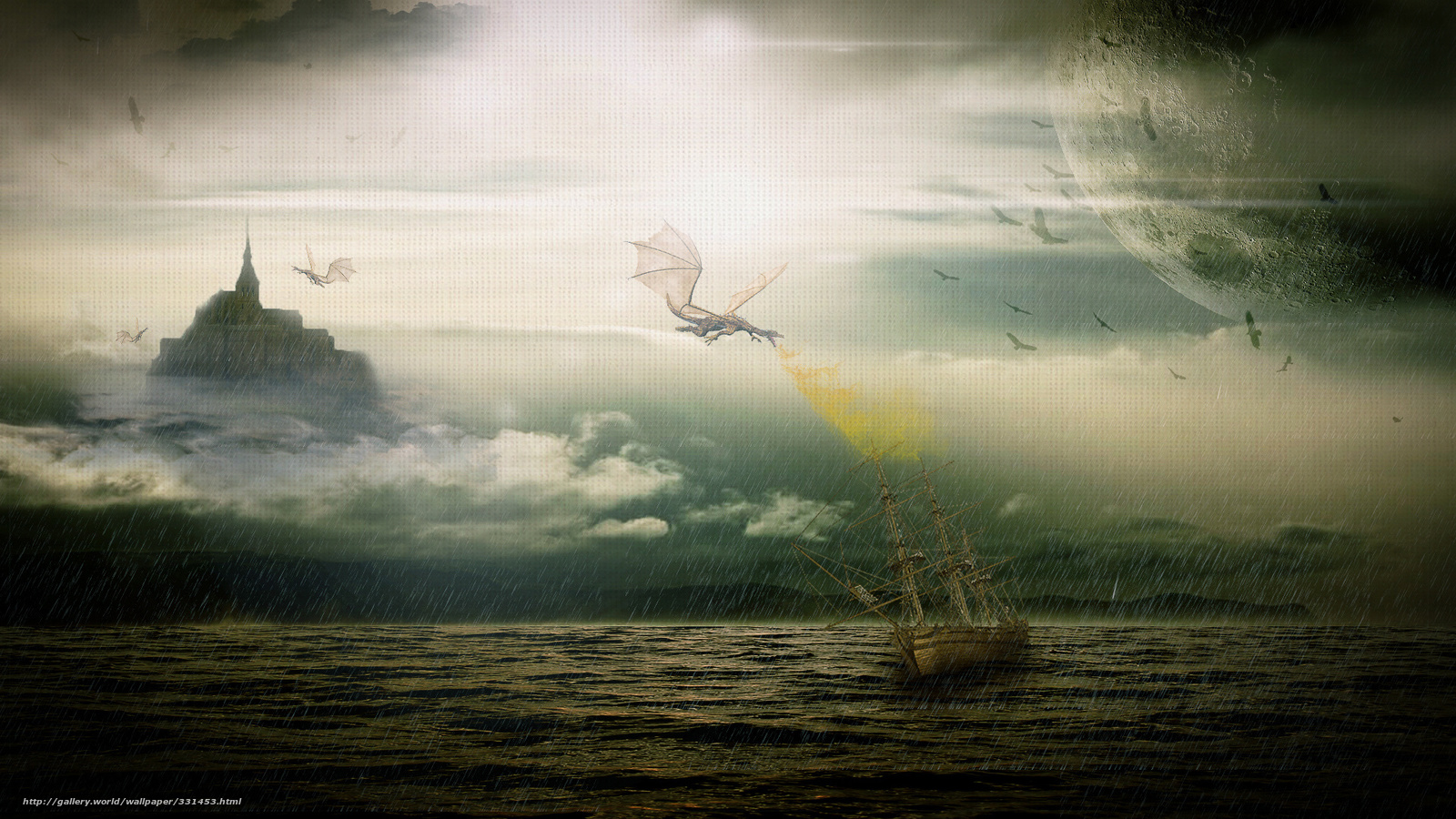 Wallpaper Bad Weather At Sea Ship Stormy Dragon Swoops The