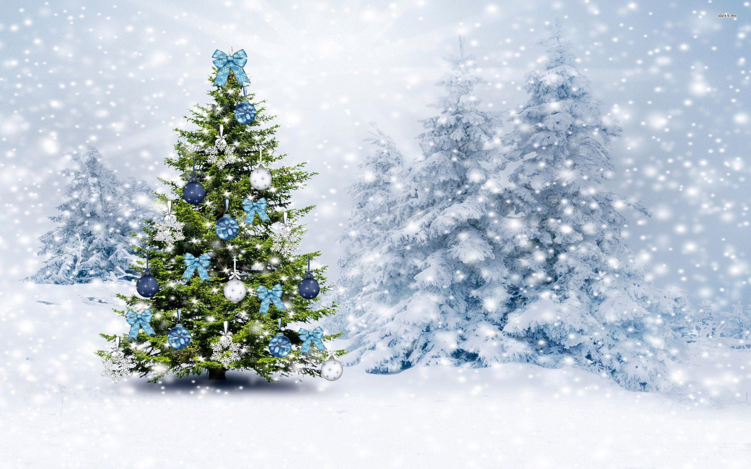 Christmas Tree In The Snowy Forest HD Wallpaper