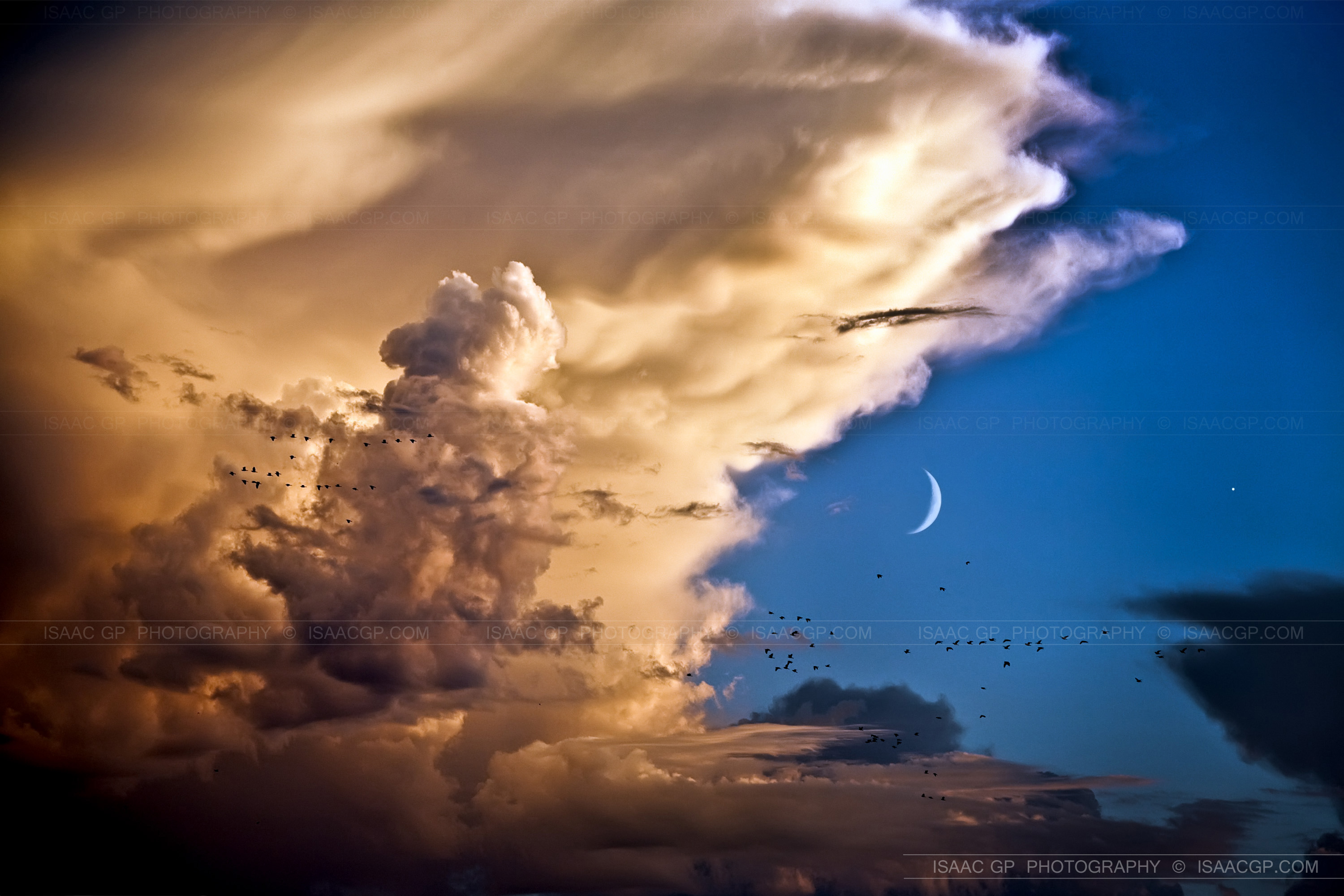 Moon Venus And Clouds Sunset