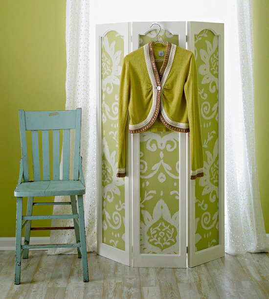 leftover wallpaper craft ideas screen room divider in white and green