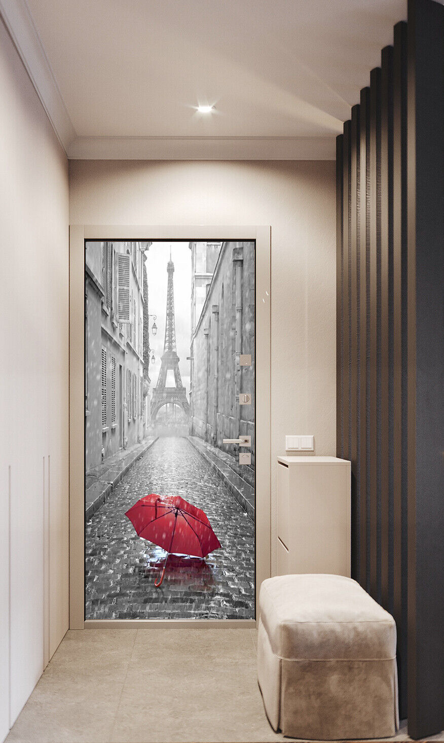 3D Grey Alley Red Umbrella Door Self adhesive Murals Door